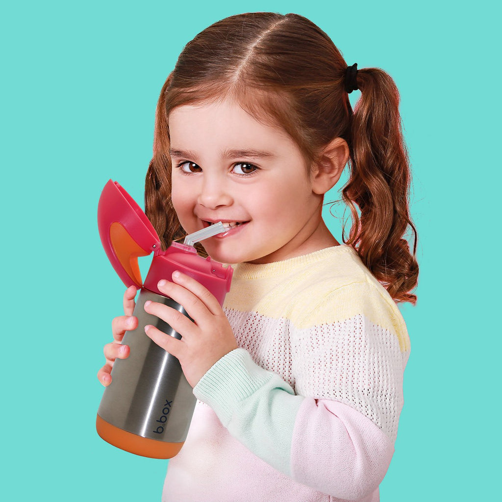 child with insulated drink bottle - lemon sherbet - b.box for kids