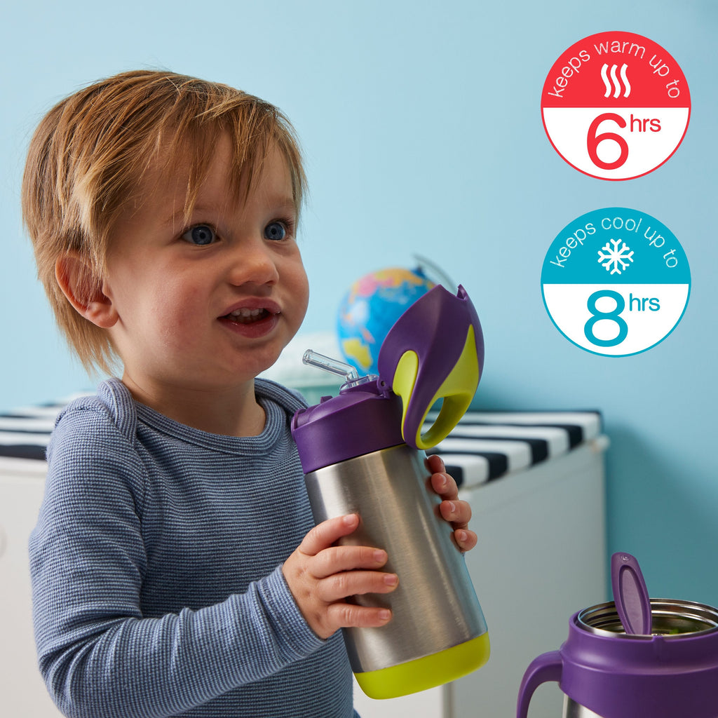 child with insulated drink bottle - lemon sherbet - b.box for kids