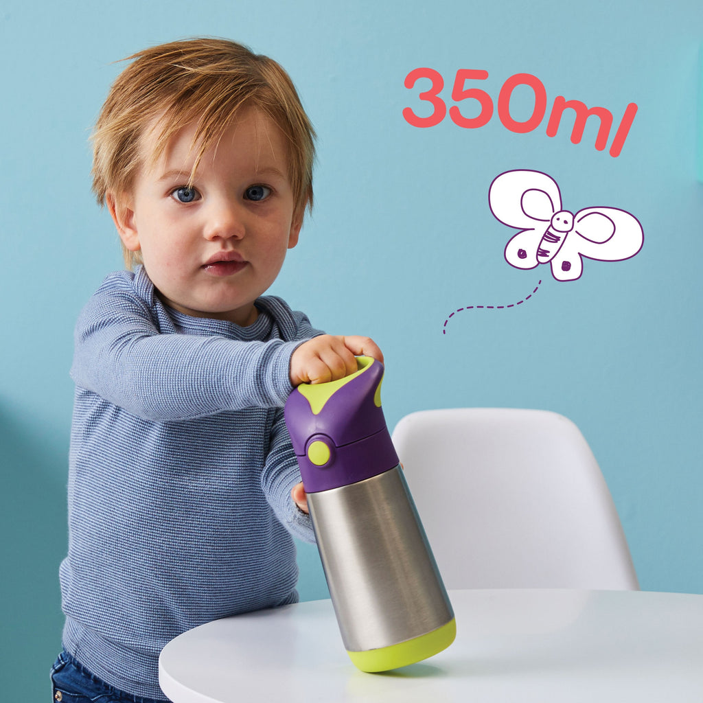 child with insulated drink bottle - lemon sherbet - b.box for kids