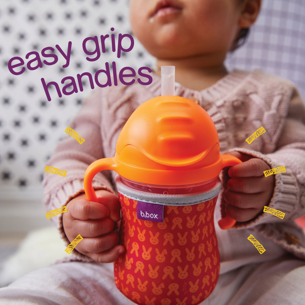 child with sippy cup - raspberry - b.box for kids